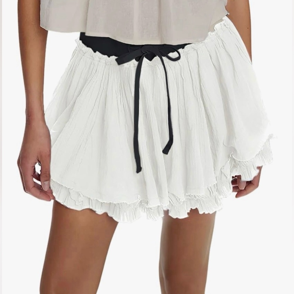 White Ruffled beach Skirt with brown tie